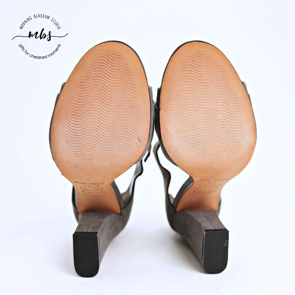 Klub Nico Tinka‎ Open Casual Chic Suede Block Lace-Up Heeled Sandals Grey 7